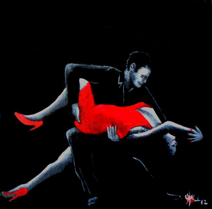 Painting titled "Tango noir" by Marc Parmentier, Original Artwork, Acrylic Mounted on Wood Stretcher frame