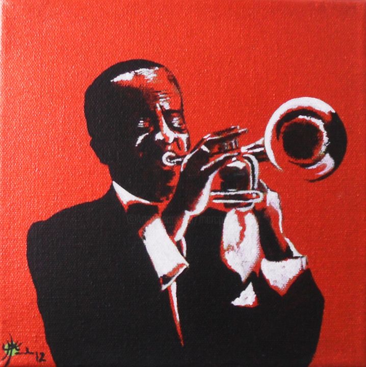 Painting titled "Satchmo" by Marc Parmentier, Original Artwork, Acrylic Mounted on Wood Stretcher frame