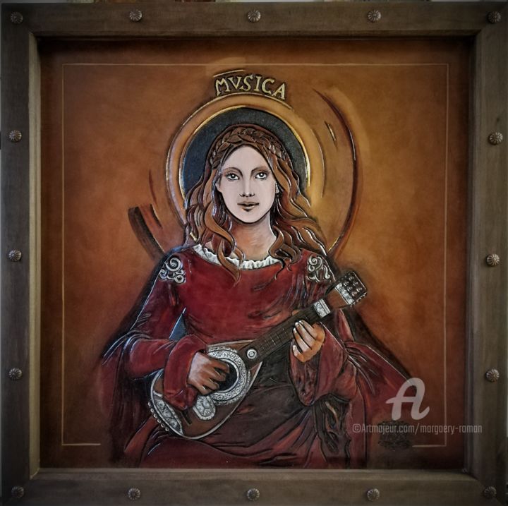 Peinture intitulée "Tableau musicienne…" par Margaery, Œuvre d'art originale, Acrylique Monté sur Panneau de bois