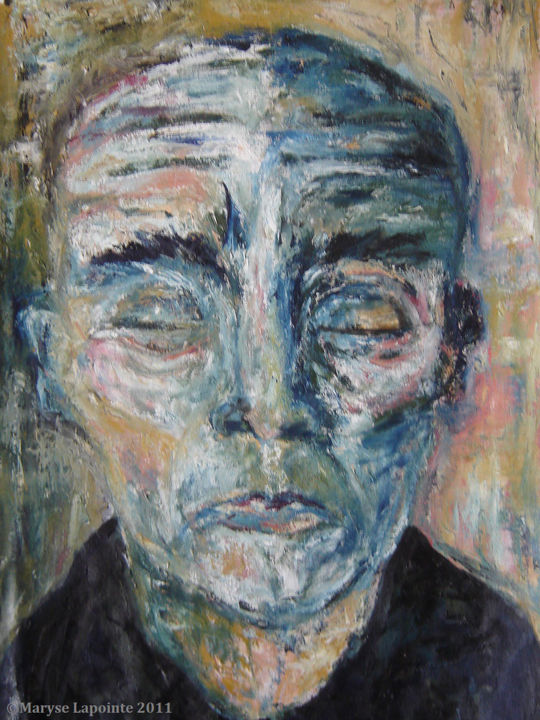 Malerei mit dem Titel "Portrait aux yeux f…" von Maryse Lapointe, Original-Kunstwerk, Öl