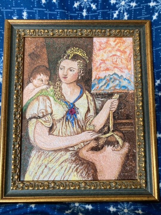 Textile Art titled "Venere Benda Amore,…" by Maria Furlan Bellis, Original Artwork, Thread Mounted on Other rigid panel