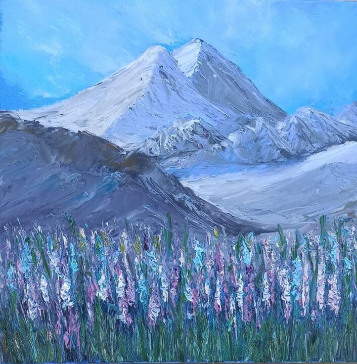 "Mountain peaks" başlıklı Tablo Maria Galan tarafından, Orijinal sanat, Petrol Ahşap Sedye çerçevesi üzerine monte edilmiş