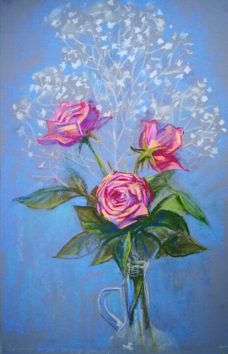 Painting titled "Modern flowers pain…" by Maria Iakovleva, Original Artwork, Pastel