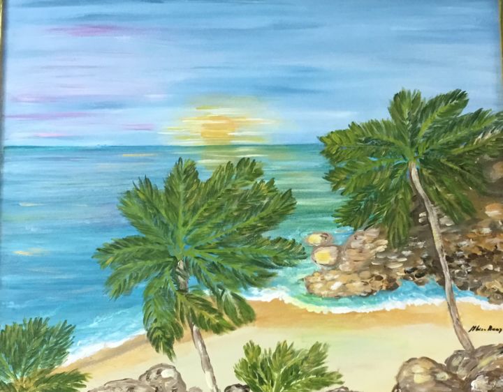 Painting titled "Las Palmeras y el M…" by Bascoy, Original Artwork, Acrylic