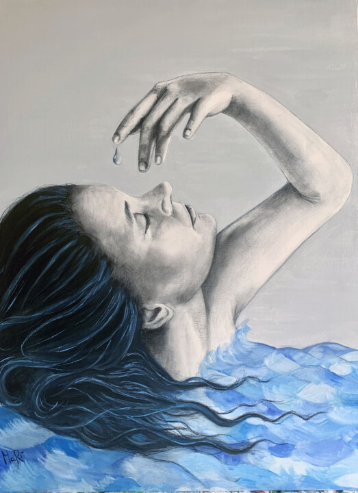 Painting titled "Melody of the Sea" by Maria Romano, Original Artwork, Charcoal Mounted on Wood Stretcher frame