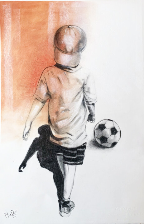 제목이 "Childhood 3"인 그림 Maria Romano로, 원작, 숯