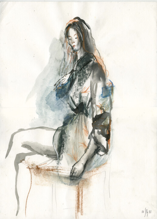 Ζωγραφική με τίτλο "Eleanor. Nude art #…" από Maria Shedrina, Αυθεντικά έργα τέχνης, Μελάνι