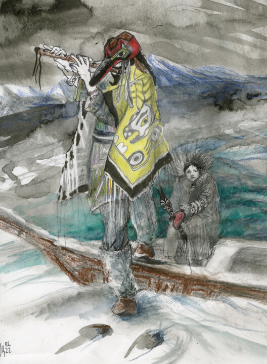 Painting titled "Tlingit. Ish - orig…" by Maria Shedrina, Original Artwork, Watercolor