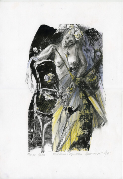 Prenten & gravures getiteld "After the ball - ha…" door Maria Shedrina, Origineel Kunstwerk, Monotype