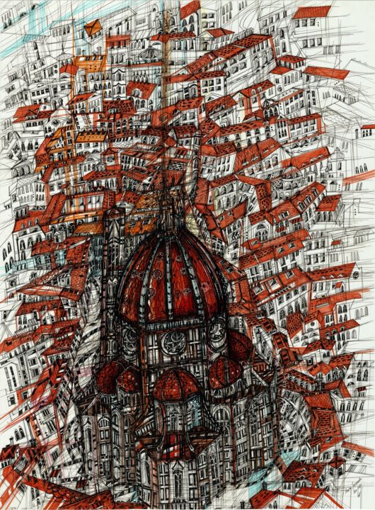 Dessin intitulée "Santa Maria del Fio…" par Maria Susarenko, Œuvre d'art originale, Marqueur