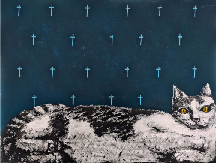 Картина под названием "Schrödinger's Cat" - Maria&Vadim Lipovsky, Подлинное произведение искусства, Акрил Установлен на Дере…