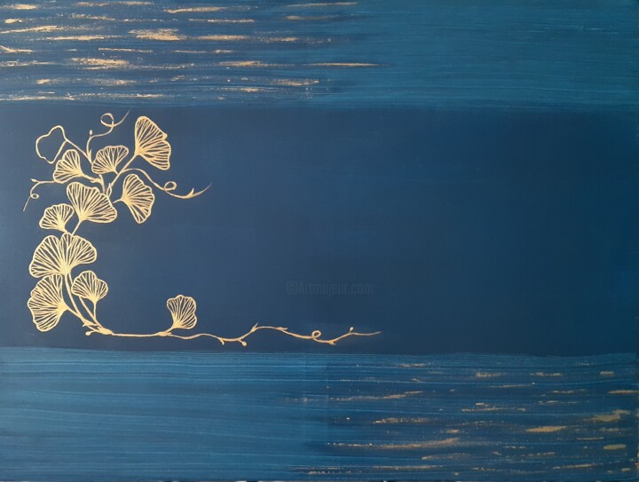 「Blue and gold ginkgo」というタイトルの絵画 Maria Xavier Alves (XAM)によって, オリジナルのアートワーク, アクリル