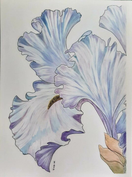 Pittura intitolato "Iris bleu" da Maria Xavier Alves (XAM), Opera d'arte originale, Acquarello