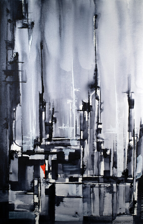 Malerei mit dem Titel "City of Light" von Maria Lorena Lehman, Original-Kunstwerk, Aquarell