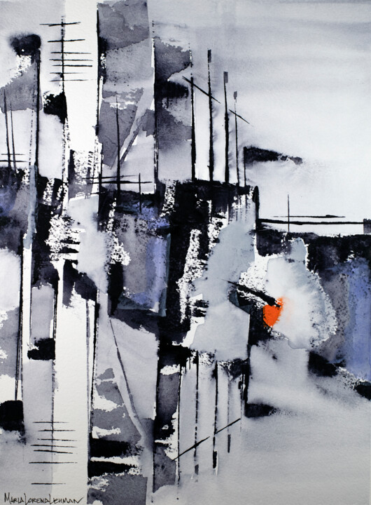 Malerei mit dem Titel "City at the Speed o…" von Maria Lorena Lehman, Original-Kunstwerk, Aquarell