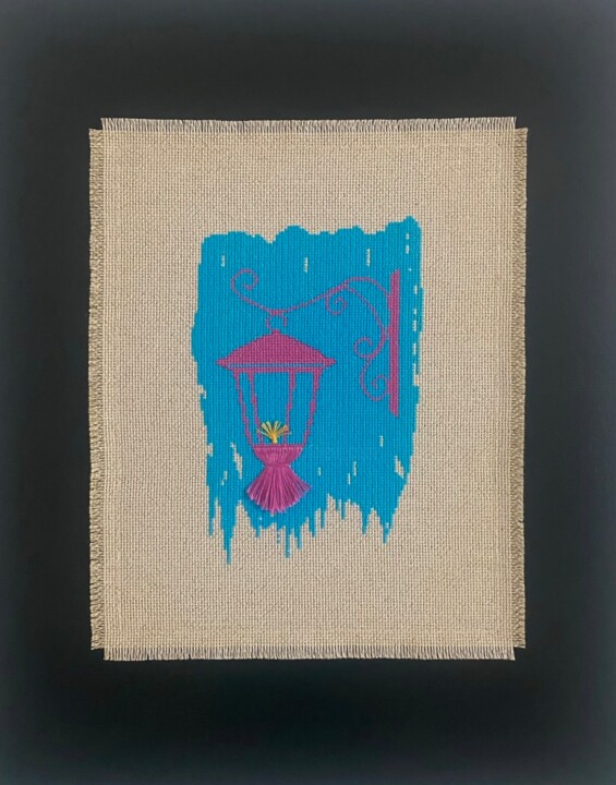 Textilkunst mit dem Titel "Summer Lantern" von Mariana Ivanova, Original-Kunstwerk, Stickerei