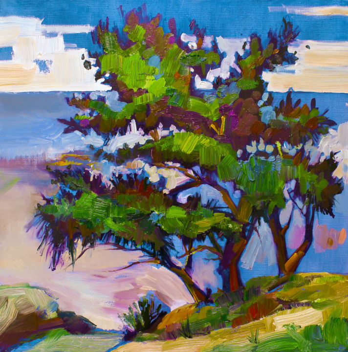 Painting titled "Pine trees near the…" by Marianna Fedorova, Original Artwork, Oil
