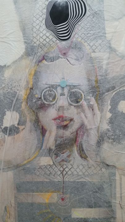 Картина под названием "OVNI" - Marianne Merle, Подлинное произведение искусства, Коллажи