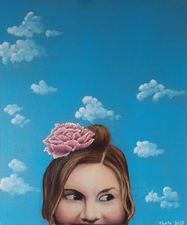 Painting titled "Clouds" by Marianne Monto, Original Artwork, Oil Mounted on Wood Stretcher frame