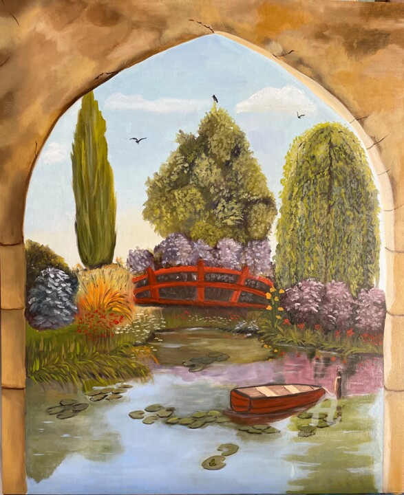 Pintura intitulada "Le petit pont" por Marie-Ange Fileni, Obras de arte originais, Óleo
