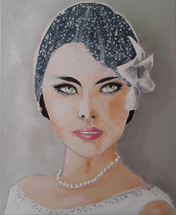 Painting titled "La mariée" by Marie Bony, Original Artwork, Acrylic Mounted on Wood Stretcher frame