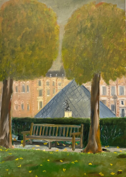 Schilderij getiteld "Au Jardin des Tuile…" door Marie France Garrigues, Origineel Kunstwerk, Olie