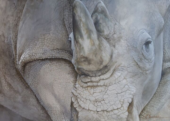 Pintura titulada "Regard de Rhino" por Marie-Françoise Janssen, Obra de arte original, Acrílico