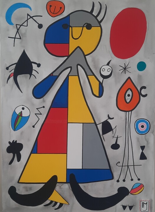 Schilderij getiteld "Miro meets Mondriaa…" door Marie Jeanne Van De Velde, Origineel Kunstwerk, Acryl