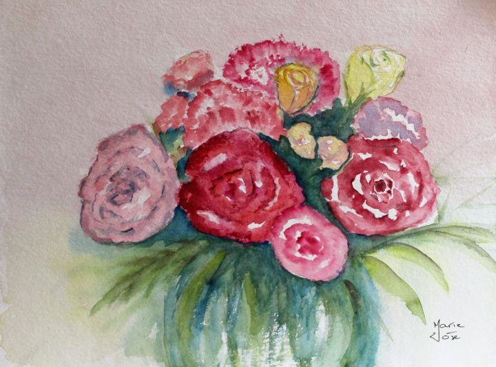 Painting titled "Pivoines" by Marie-José Longuet, Original Artwork, Watercolor