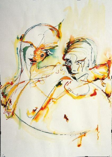 Painting titled "les amants" by Marie Line Paolini, Original Artwork