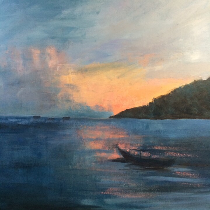 Pintura titulada "Soleil couchant" por Marie Lorraine Papelier, Obra de arte original, Acrílico