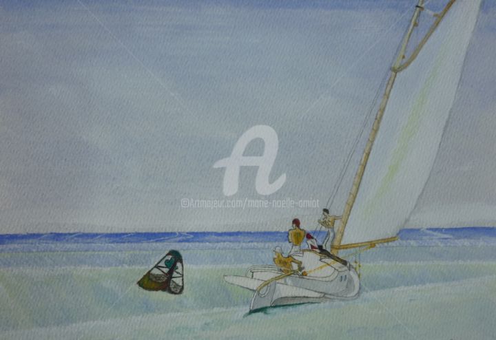 Painting titled "Le-plaisir-de-la-vo…" by Marie-Noëlle Amiot, Original Artwork, Watercolor