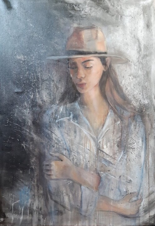 Peinture intitulée "femme au chapeau" par Marie Pascale Martins, Œuvre d'art originale, Acrylique
