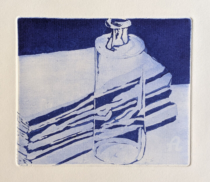 Gravures & estampes intitulée "Attente (bleu)" par Marie-Paule Demarquez, Œuvre d'art originale, Eau-forte