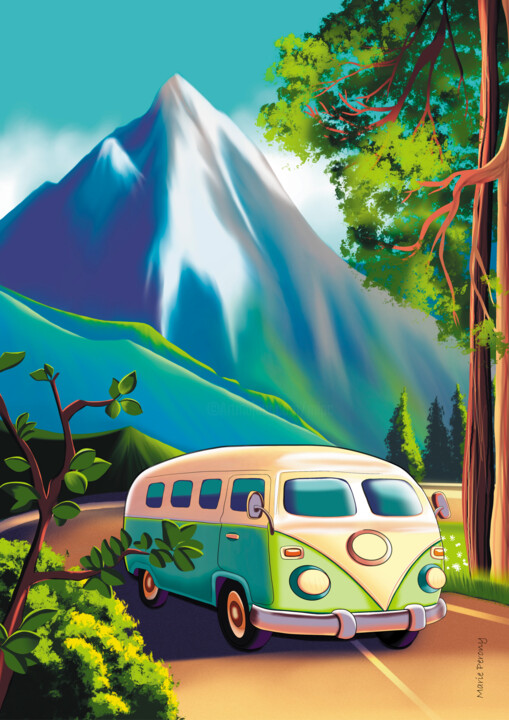 Painting titled "Roadtrip" by Marie Perony, Original Artwork, Digital Painting