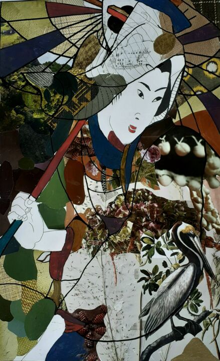 Painting titled "Geisha 2" by Marie-Pierre Jan, Original Artwork, Collages