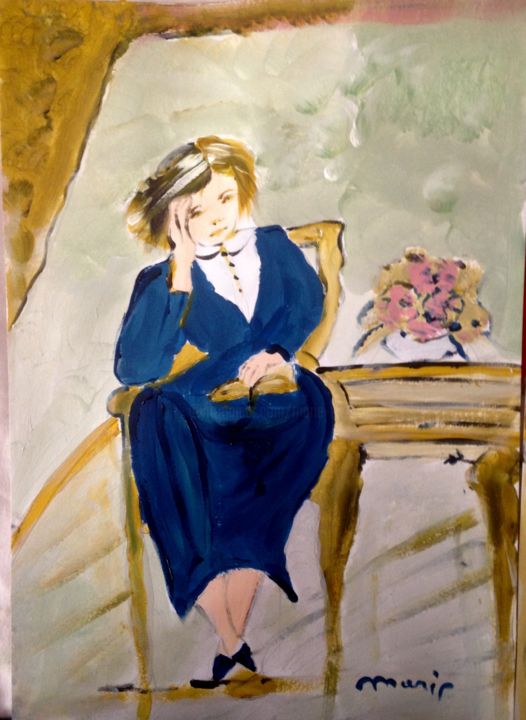 Painting titled "lecture et reflexion" by Marie Rouach, Original Artwork