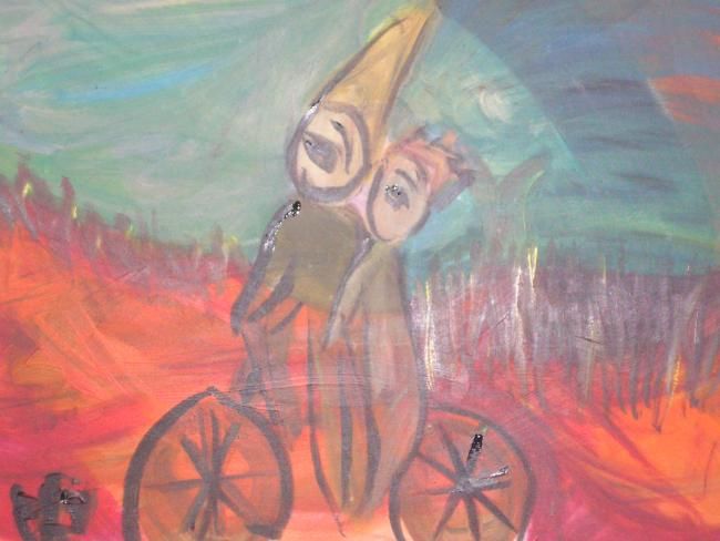 Painting titled "ballade en velo" by Mpi, Original Artwork