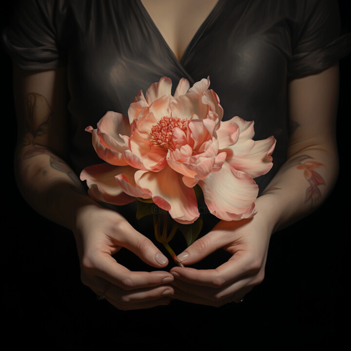「a woman holding a p…」というタイトルのデジタルアーツ Mariia Fedorovaによって, オリジナルのアートワーク, デジタル絵画