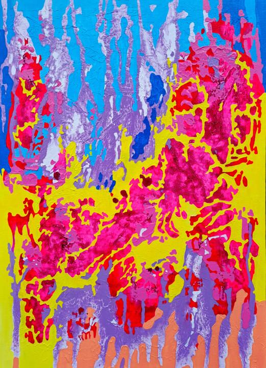 Pittura intitolato "Pink cow peacefully…" da Mariia Raskin, Opera d'arte originale, Acrilico Montato su Telaio per barella i…