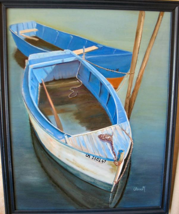 Malerei mit dem Titel "barques-bleues-2010…" von Marija Cheval, Original-Kunstwerk, Öl