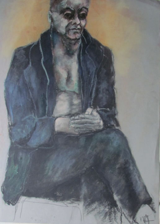 Drawing titled "Regard sombre - Dar…" by Marijo Ponce Fest, Original Artwork, Oil