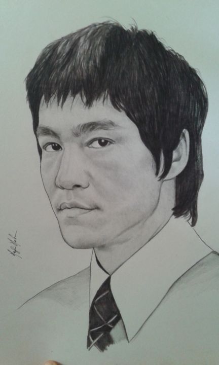 Tekening getiteld "Bruce Lee" door Papier Ma, Origineel Kunstwerk, Potlood