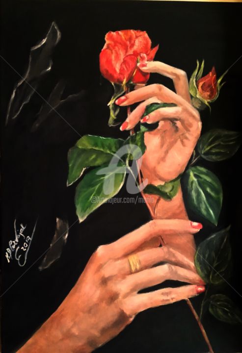 Pintura titulada "rosas en las  manos" por Marilo, Obra de arte original, Oleo