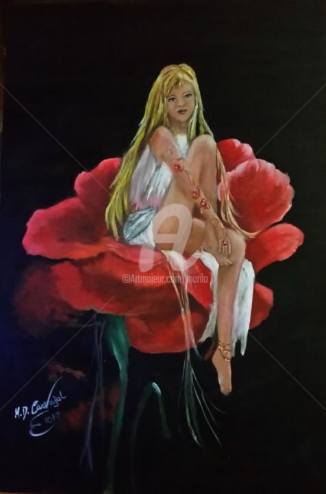 Pintura titulada "sentada en la rosa" por Marilo, Obra de arte original, Oleo