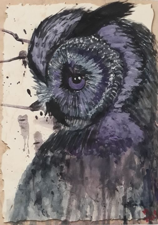 图画 标题为“Eagle owl.” 由Marie Ruda, 原创艺术品, 水彩