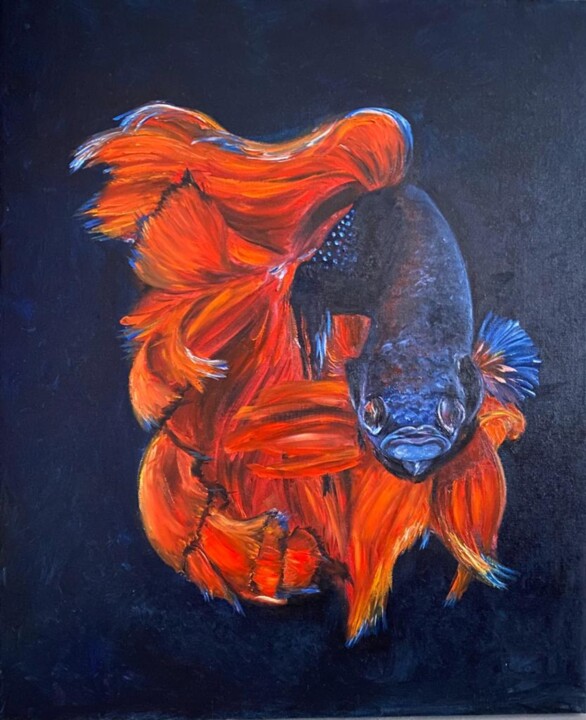 Painting titled "Red fish magic" by Marina Gavrilova, Original Artwork, Oil