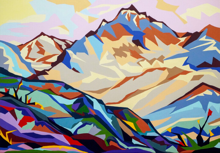 Painting titled "Coffee mountains" by Marina Geipel, Original Artwork, Acrylic Mounted on Wood Stretcher frame