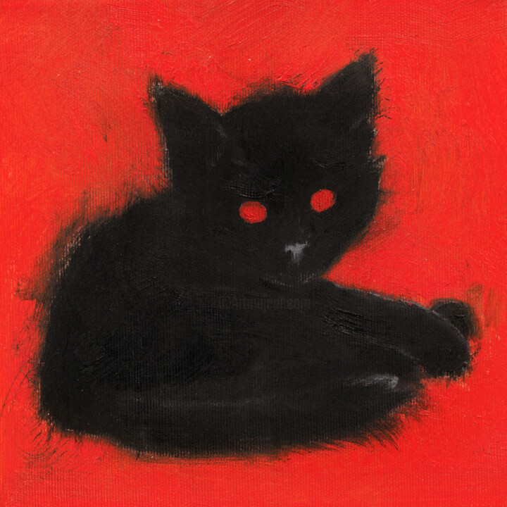 Painting titled "Sleepy kitty is loo…" by Marina Rusalka, Original Artwork, Oil Mounted on Wood Stretcher frame