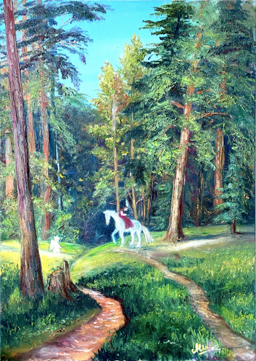 Painting titled "Витязь" by Marina Shishkina, Original Artwork, Oil Mounted on Wood Stretcher frame